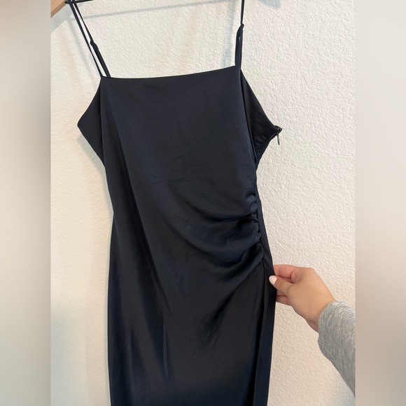 House of Harlow // NWT Elegant Navy Blue Satin Ruched Dress - Picture 2 of 7